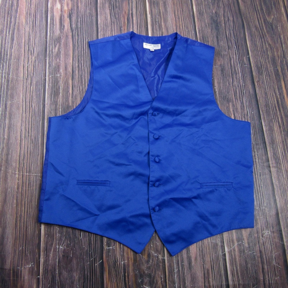 Suit Vest Vesuvio Napoli Mens 2XL Blue Polyester 3 Piece Belted Formal Wedding